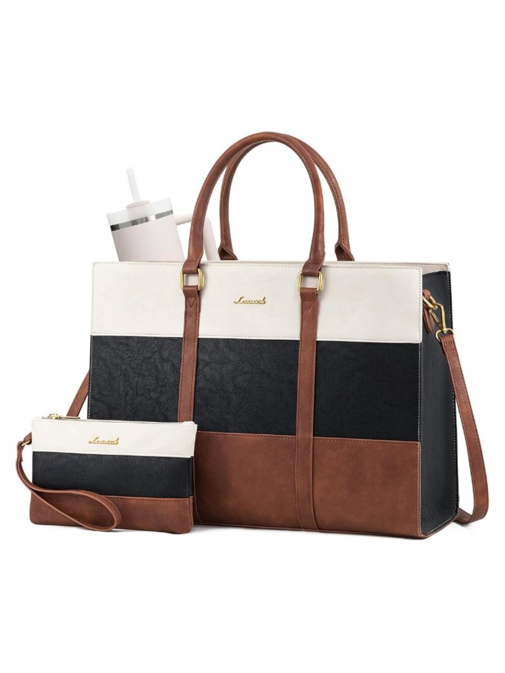 PU Leather Laptop Tote Bag 15.6 Inch Messenger Briefcase Work Bag